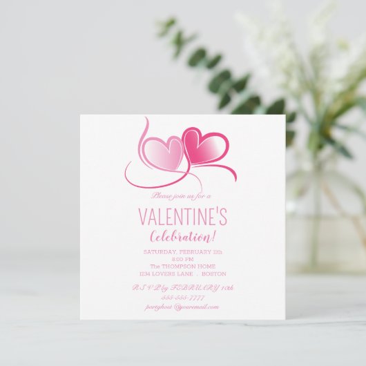 Invitation Joyeuse Saint-Valentin, cœurs roses doux, Invitat (Debout devant)