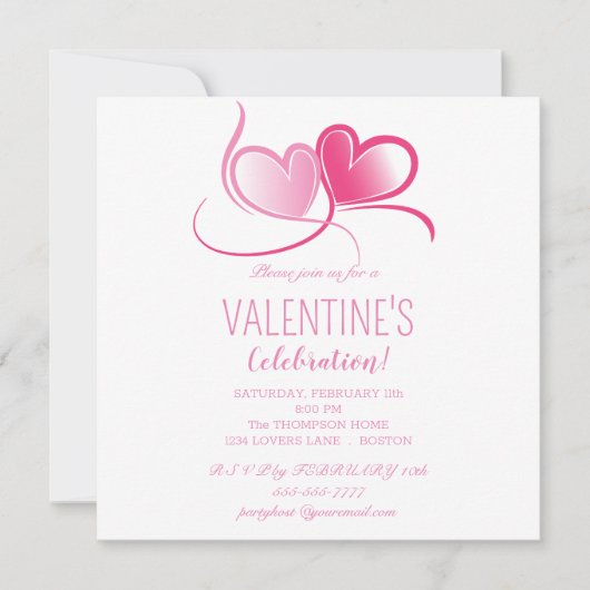 Invitation Joyeuse Saint-Valentin, cœurs roses doux, Invitat (Devant)