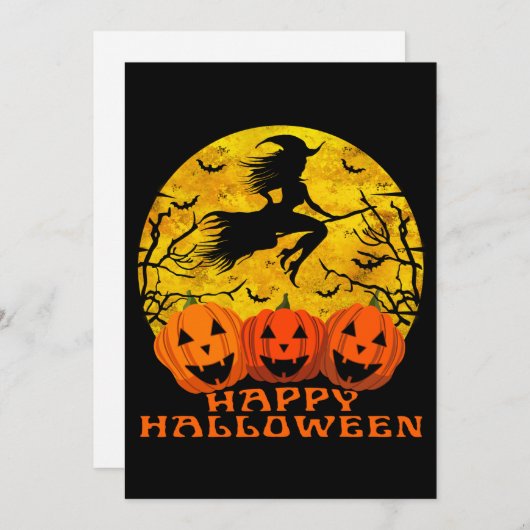 Invitation Joyeuse Sorcière Halloween dans la chambre (Devant / Derrière)
