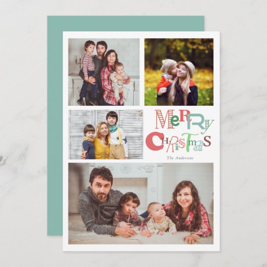 Invitation Joyeuse typographie de Noël 4 Photo Collage mignon (Devant / Derrière)