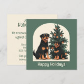 Invitation Joyeuses Fêtes Chiens Rottweiler (Devant / Derrière)