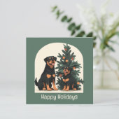 Invitation Joyeuses Fêtes Chiens Rottweiler (Debout devant)
