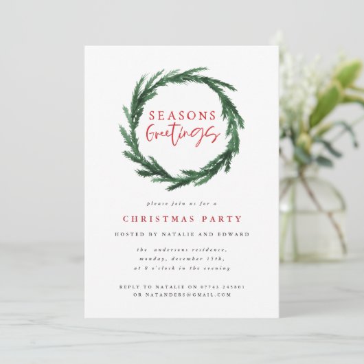 invitation Joyeuses Fêtes de la couronne d'aquarel (Debout devant)