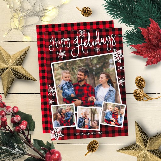 Invitation Joyeuses Fêtes Flocon 4 Photos Collage Rustique