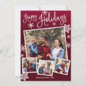 Invitation Joyeuses Fêtes Flocon de Neige 4 Photos Collage Ru (Devant)