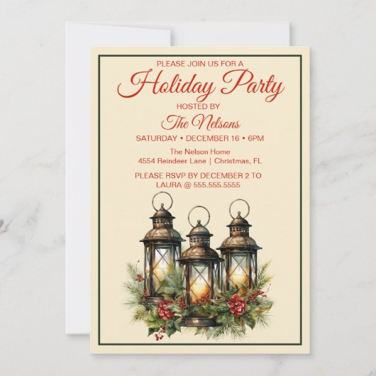 Invitation Joyeuses fêtes hiver Lanternes Fête (Devant)