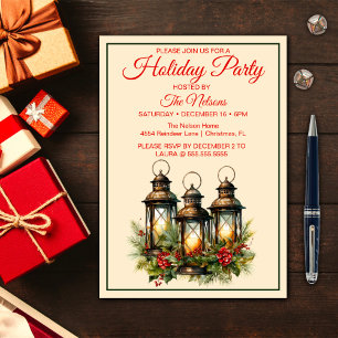 Invitation Joyeuses fêtes hiver Lanternes Fête