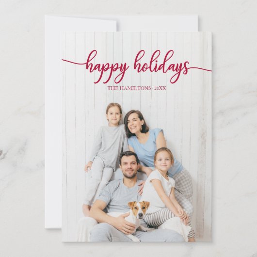 Invitation Joyeuses fêtes Rouge Script photo unique (Devant)