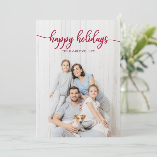 Invitation Joyeuses fêtes Rouge Script photo unique (Debout devant)