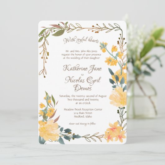 Invitation Joyeuses fleurs dorées (Debout devant)