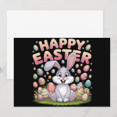 Invitation Joyeuses Pâques 2025 Œufs Lapin Mignon (Devant / Derrière)