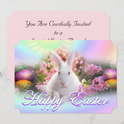Invitation Joyeuses Pâques avec le lapin (Devant / Derrière)
