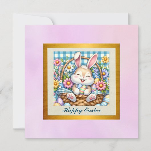 Invitation Joyeuses Pâques avec un lapin mignon, des œufs et  (Devant)