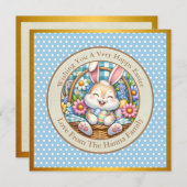 Invitation Joyeuses Pâques avec un lapin mignon, des œufs et (Devant / Derrière)