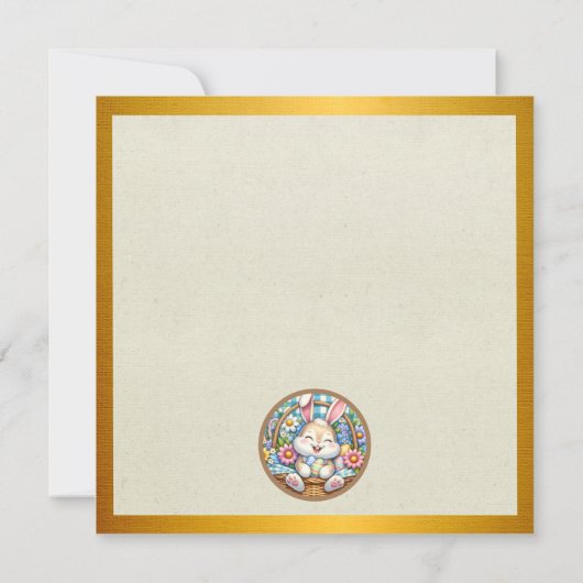 Invitation Joyeuses Pâques avec un lapin mignon, des œufs et (Dos)