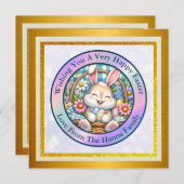 Invitation Joyeuses Pâques avec un lapin mignon, des œufs et  (Devant / Derrière)