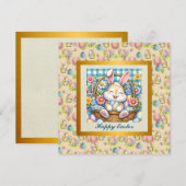 Invitation Joyeuses Pâques avec un lapin mignon, des œufs et  (Devant / Derrière)