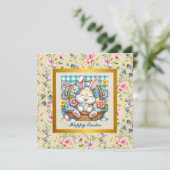 Invitation Joyeuses Pâques avec un lapin mignon, des œufs et  (Debout devant)