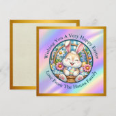 Invitation Joyeuses Pâques avec un lapin mignon, des œufs et  (Devant / Derrière)