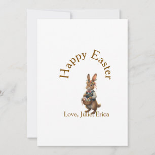 Invitation Joyeuses Pâques lapin brun avec oeufs amour ajoute