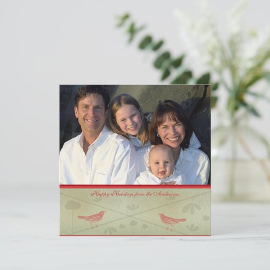 Invitation Joyeuses vacances Whimsical Red Bird Card (Debout devant)