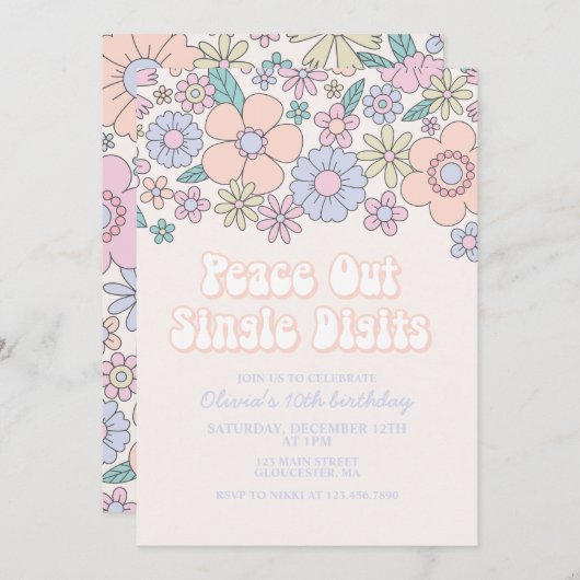 Invitation Joyeux 10e anniversaire Peace Out Single Digits Re (Devant / Derrière)