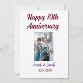 Invitation Joyeux 10e anniversaire photo mariage nom du coupl (Dos)
