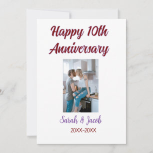 Invitation Joyeux 10e anniversaire photo mariage nom du coupl