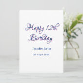 Invitation joyeux 12ème anniversaire bleu rose nom date simpl (Debout devant)