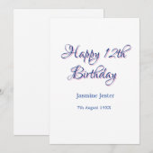 Invitation joyeux 12ème anniversaire bleu rose nom date simpl (Devant / Derrière)