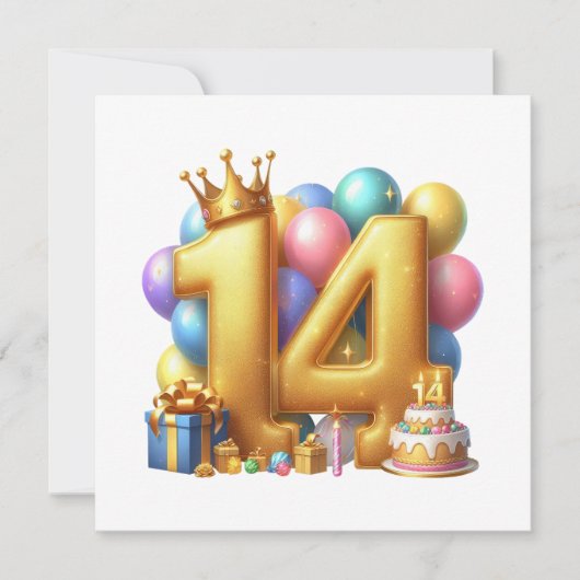 Invitation Joyeux 14ème anniversaire (Devant)