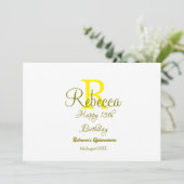 Invitation Joyeux 15e anniversaire jaune ajouter nom monogram (Debout devant)