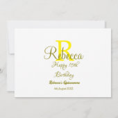 Invitation Joyeux 15e anniversaire jaune ajouter nom monogram (Dos)