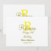 Invitation Joyeux 15e anniversaire jaune ajouter nom monogram (Devant / Derrière)