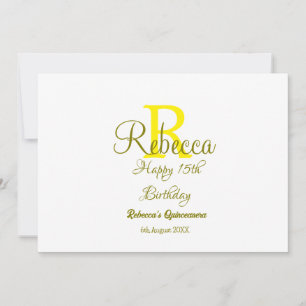 Invitation Joyeux 15e anniversaire jaune ajouter nom monogram