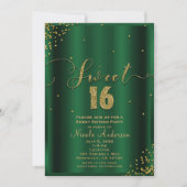 Invitation Joyeux 16 ans Seize Coins de Confetti Émeraude & O (Devant)