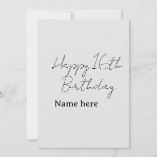 Invitation Joyeux 16e anniversaire nom date gris noir calligr