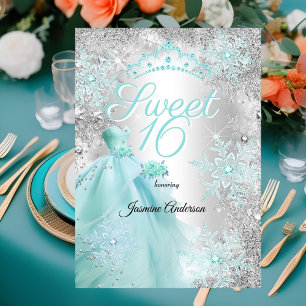 Invitation Joyeux 16e anniversaire sarcelle Argent hiver merv