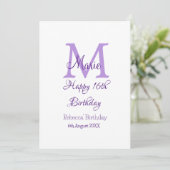 Invitation Joyeux 16e anniversaire violet ajouter nom monogra (Debout devant)