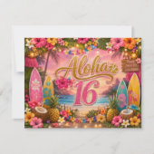 Invitation Joyeux 16ème Anniversaire Aloha (Devant)