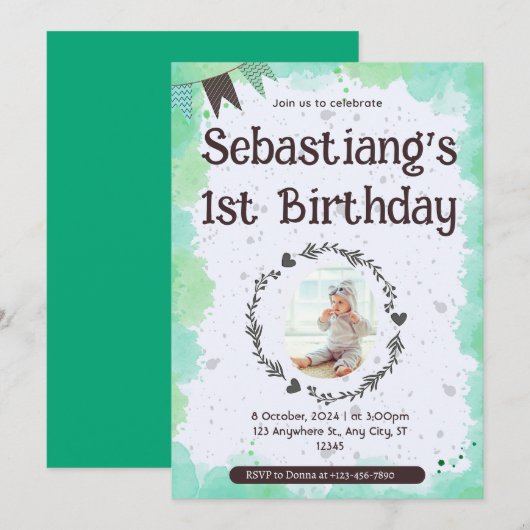 Invitation Joyeux 1er Anniversaire (Devant / Derrière)