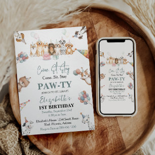 Invitation Joyeux 1er anniversaire au petit garçon au chiot m