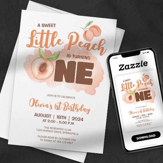 Invitation Joyeux 1er Anniversaire de Petit Pêche Doux
