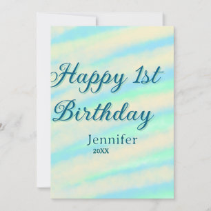 Invitation Joyeux 1er anniversaire enfants bébé bleu vert pas