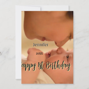 Invitation Joyeux 1er anniversaire enfants bébé mère noir jau