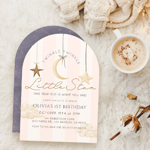Invitation Joyeux 1er Anniversaire Fille Rayures Roses Twinkl