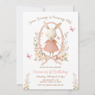Invitation Joyeux 1er anniversaire lapin de printemps floral 