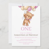 Invitation joyeux 1er anniversaire ours en peluche (Devant)