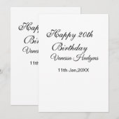 Invitation Joyeux 20e anniversaire nom date simple minimal (Devant / Derrière)