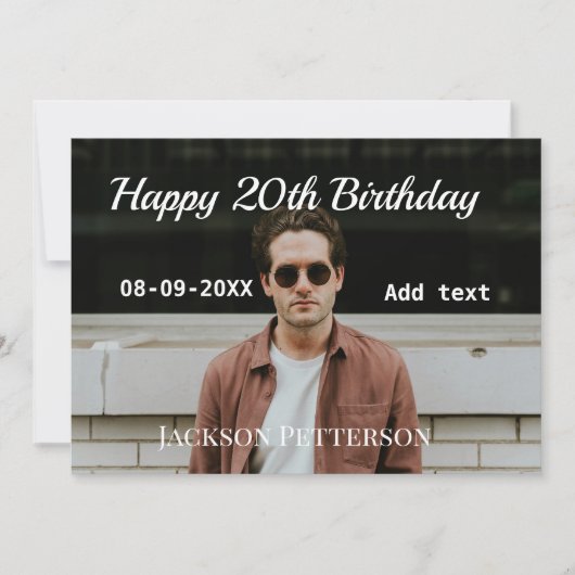 Invitation Joyeux 20e anniversaire simple photo ajouter nom d (Devant)
